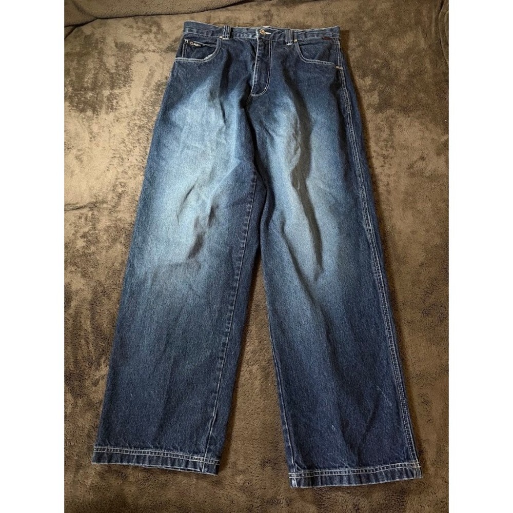 FUBU The Collection Baggy Denim Jeans Mens 36x34 Blue Wide Leg 90s Hip Hop